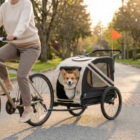 Aosom 2-in-1 Pet Bike Trailer for Small Medium Dogs, Road-Visibility Dog Stroller Bicycle Carrier, Weather-Strong Bike Wagon Trailer Sidecar Attachment, White(m-2)