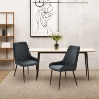 HOMCOM Upholstered Kitchen Chairs, Modern Dining Chairs Set of 2 with Diamond Tufting and Steel Legs for Dining Room, Black(m-8)