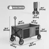 Outsunny Folding Garden Wagon, Collapsible Wagon, Cart with Wheels, Steel Frame and Oxford Fabric, Dark Grey(m-3)
