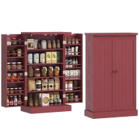 HOMCOM Freestanding Kitchen Pantry, Kitchen Storage Cabinet with 5-Tier Shelf, 12 Spice Racks, Adjustable Shelves, Red(m-11)