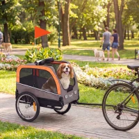 PawHut Dog Bike Trailer, Pet Cart Bicycle Carrier with 2 Entrances, Quick Release Wheels, Reflectors, Flag, Safety Leash(m-10)
