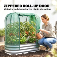 Outsunny Galvanized Raised Garden Bed with Crop Cage Protection Net Cover, Outdoor Planter Box for Vegetables, Flowers, Herbs(m-5)