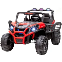 Qaba 2 Seater 24V Kids Electric Car w/ Remote Control, 3 Speed, LED Lights, Music, Horn, Spring Suspension, Slow Start, Red(m-11)