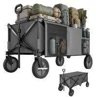 Outsunny Folding Garden Wagon, Collapsible Wagon, Cart with Wheels, Steel Frame and Oxford Fabric, Dark Grey(m-2)