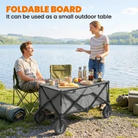 Outsunny Folding Garden Wagon, Collapsible Wagon, Cart with Wheels, Steel Frame and Oxford Fabric, Dark Grey(m-7)