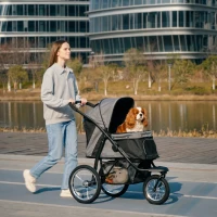 PawHut 3 Wheels Pet Stroller for Small Dogs and Medium Dogs with Adjustable Canopy, Safety Tether, Storage Basket, Gray(m-10)