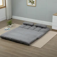 HOMCOM Convertible Floor Sofa Chair, Folding Couch Bed, Guest Chaise Lounge with 2 Pillows, Adjustable Backrest and Headrest, 51.25" L, Light Gray(m-4)
