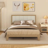 HOMCOM Full Bed Frame with Headboard Full Size Platform Bed Frame with Wooden Slats No Box Spring Needed Easy Assembly Oak(m-7)