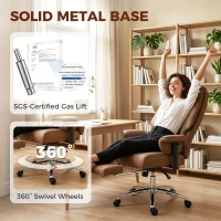 HOMCOM Ergonomic Office Chair, High Back Reclining Desk Chair with Adjustable Armrests, Pet Friendly Faux Leather, Brown(m-9)