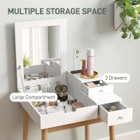 HOMCOM Makeup Vanity Table with Flip-up Mirror, Modern Dressing Table with 2 Drawers for Bedroom, White(m-5)