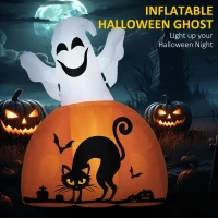 HOMCOM 5ft Halloween Inflatables Outdoor Decorations Ghost with Pumpkin, Outdoor Blow Up Yard Decor with LED Lights for Garden, Lawn, Party, Holiday(m-4)
