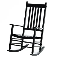 Outsunny Wooden Porch Rocking Chair Outdoor Patio Rocker Garden Single Leisure Reclining Seat Armchair Black(m-12)