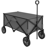 Outsunny Folding Garden Wagon, Collapsible Wagon, Cart with Wheels, Steel Frame and Oxford Fabric, Dark Grey(m-11)