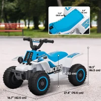 Qaba 6V Kids ATV Quad, 4 Wheeler Battery Powered Electric Ride on Car w/ Lights, Forward Backward, White(m-3)