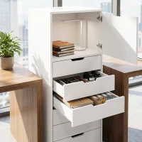 HOMCOM File Cabinet on Wheels Mobile Printer Stand with 5 Drawers for Home Office White(m-10)