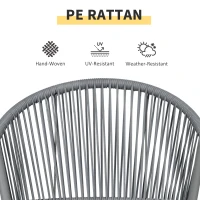 Outsunny 3-Piece Rattan Bistro Set, Garden Seating Group with 2 Armchairs and Coffee Table, Balcony Furniture Set, Grey(m-6)