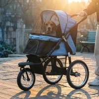 PawHut 3 Wheels Pet Stroller for Small Dogs and Medium Dogs with Adjustable Canopy, Safety Tether, Storage Basket, Blue(m-10)