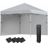 Outsunny 10' x 10' Pop Up Canopy with Sidewalls, Roller Bag, Height Adjustable Instant Tent for Outdoor Garden Patio, Light Grey(m-9)