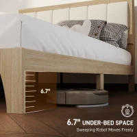 HOMCOM Full Bed Frame with Headboard Full Size Platform Bed Frame with Wooden Slats No Box Spring Needed Easy Assembly Oak(m-5)
