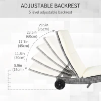 Outsunny Outdoor Adjustable Wicker Chaise Lounge Chair with Cushion & Wheels for Patio, Deck, Poolside, Cream White(m-18)