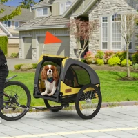 Aosom Dog Bike Trailer, Pet Stroller with Wheels for Medium Dogs, Yellow(m-10)