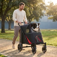 PawHut One-Click Foldable Dog Stroller for M, L Dogs, Pet Stroller, Black(m-10)