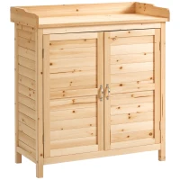Outsunny Wood Garden Shed, Compact Outdoor Storage Cabinet Potting Shed with Inner Shelf and Double Doors for Backyard, Natural(m-9)