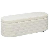 HOMCOM 46" Teddy Fleece Upholstered Bedroom Bench, End of Bed Bench with Thick Padded Cushion and Wood Frame, Cream White(m-11)