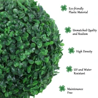 Outsunny Set of 2 Artificial Ball Boxwood Topiary Trees, 44.1" Fake Plants in Pots for Outdoor Indoor Decor, Dark Green(m-6)