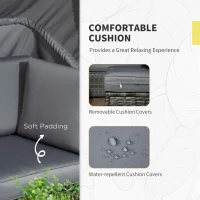 Outsunny Outdoor Daybed with Canopy, 4 Piece Sectional Patio Furniture Set, Cushions, Coffee Table Ottoman, PE Wicker Conversation Sofa Set & Convertible Sunbed, Gray(m-5)
