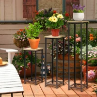 Outsunny 3 Packs Plant Stand Indoor, Metal Plant Stand Outdoor Plant Rack, Decorative Flower Display Holder for Patio Garden(m-1)