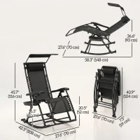 Outsunny 2 in 1 Adjustable Zero Gravity Reclining Lounge Chair Garden Recliner and Rocker Foldable Sun Lounger Napping Seat w/ Headrest & Tray Black(m-3)