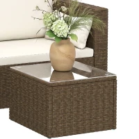Outsunny 3pcs Modern Rattan Sofa Set, Wicker Patio Furniture Set with Coffee Table, Cushions, Pillows(m-11)