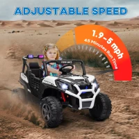 Qaba 2 Seater 24V Kids Electric Car w/ Remote Control, 3 Speed, LED Lights, Music, Horn, Spring Suspension, Slow Start, White(m-7)