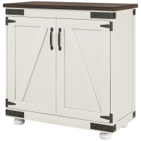HOMCOM Kitchen Sideboard, Buffet Cabinet with Barn Door and Adjustable Shelf, Distressed White