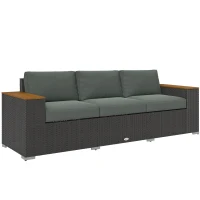 Outsunny 3-Seat Outdoor Patio Sofa, PE Wicker Outdoor Couch with  Extra Wide Deep Seat, Wide Armrests 4" Cushions, Dark Gray(m-11)