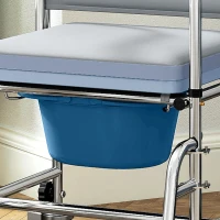 HOMCOM Rolling Shower Chair, Bedside Commode Wheelchair with Padded Seat, Backrest, for Seniors, Disabled, 300 lbs, Black(m-12)
