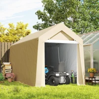 Outsunny 7' x 12' Outdoor Storage Shed Portable Garage with Roll-up Door for Motorcycle, Bike, Garden Tools, Beige(m-8)