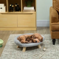 PawHut Elevated Dog Sofa Bed, Cat Couch with Washable Cover, Wooden Legs, for Miniature Dogs, Grey(m-8)