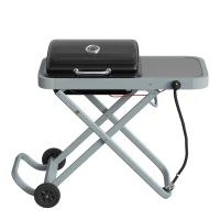 Outsunny Portable Propane Gas BBQ Grill with Foldable Cart, Wheels, 9500 BTU Gas Barbecue Grill with Piezo Ignition Burner, Black(m-10)