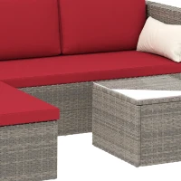 Outsunny 3pcs Modern Rattan Sofa Set, Wicker Patio Furniture Set with Coffee Table, Cushions, Pillows(m-9)