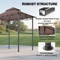 Outsunny 8' x 5' BBQ Grill Gazebo Tent with Double Tiered Canopy for Outdoor Sun Shade, Coffee(m-7)