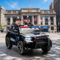 Qaba Licensed Dodge Ride On Police Car for Kids with 2 Seater, Remote, Suspension, Flashing Lights, Siren for Ages 3-6, Black(m-10)