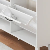 HOMCOM Shoe Cabinet with 4 Flip Drawers, Freestanding Narrow Shoe Storage Cabinet with Adjustable Shelves, Open Back, White(m-9)