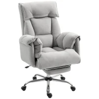 HOMCOM High Back Office Chair, Reclining Desk Chair with Footrest, Swivel Base, Rolling Wheels, Light Grey(m-9)