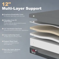 HOMCOM Queen Mattress, 12 Inch Memory Foam Mattress for Pressure Relief, Graphene Gel Cooling Copper Bed in a Box, Made in USA(m-6)