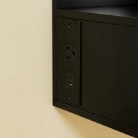 HOMCOM Floating Nightstand Set of 2, Wall Mounted Bedside Table with with Power Outlets, Drawer and Shelf, Black(m-9)