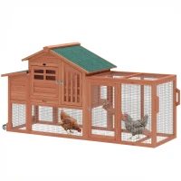 PawHut Chicken Coop with Run Mobile Wooden Hen House with Nesting Box Pull-out Tray for 1-2 Chickens Orange(m-9)