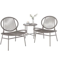 Outsunny Rattan Bistro Set, 3 Pieces Wicker Patio Furniture Set, Acapulco Chairs and Steel Table for Porch, Balcony, Light Grey(m-9)
