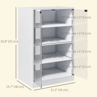 HOMCOM 5-Tier Media Cabinet, Media Stand with Adjustable Shelves, Tempered Glass Doors, and Cable Management, Distressed White(m-3)